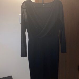 H&M Black Long-Sleeve Draped Neck Dress